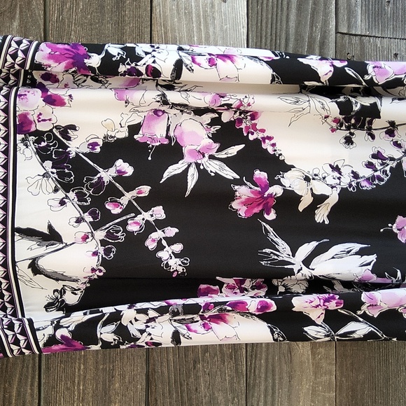 White House Black Market Black and Purple Floral Strapless Dress Size XL - Picture 8 of 12